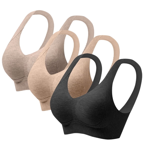 ylioge 3 Pack Sports Bras for Women Plus Size M-5X Push Up Support Bralettes No Underwire Multipack Breathable Lifting Athletic Workout Underwear Bra
