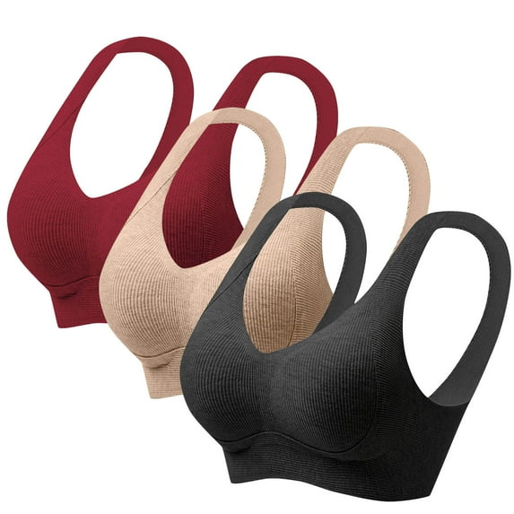 ylioge 3 Pack Sports Bras for Women Plus Size M-5X Push Up Support Bralettes No Underwire Multipack Breathable Lifting Athletic Workout Underwear Bra