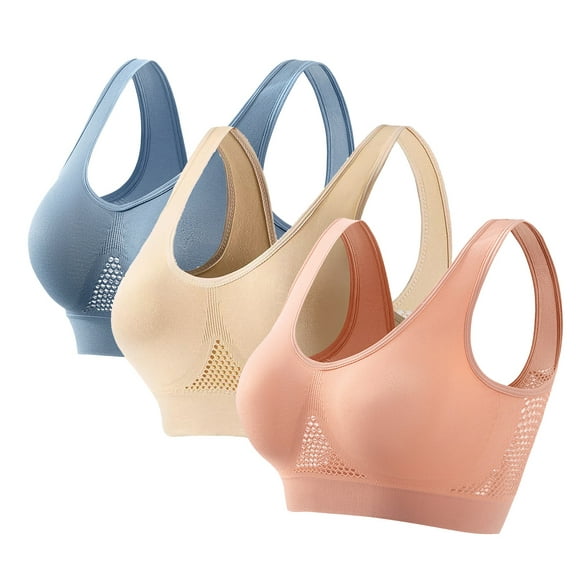 ylioge 3 Pack Sports Bras for Women Plus Size S-5X Wireless Support Bralettes Breathable Push Up Lightweight Athletic Workout Underwear Bra