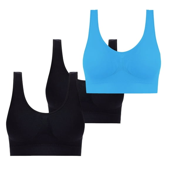 ylioge 3 Pack Sports Bras for Women Plus Size S-6X Push Up Wirefree Bralettes Lightweight Breathable Multipack Support Yoga Underwear Bra