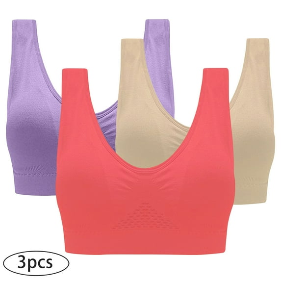 ylioge 3 Pack Sports Bras for Women S-4XL Plus Size Pullover No Underwire Bralettes Casual Breathable Support Workout Yoga Underwear Bra