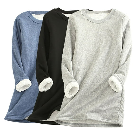 ylioge 3 Pack Sweatshirts for Women Plus Size S-5X Fleece Lined Shirts Womens Casual Solid Color Pullover Long Sleeve Crewneck Thermal Sweatshirt Tops