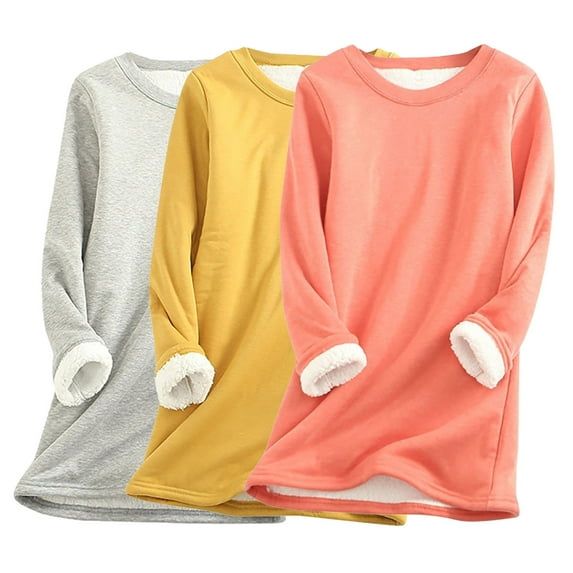 ylioge 3 Pack Sweatshirts for Women Plus Size S-5X Fleece Lined Shirts Womens Casual Solid Color Pullover Long Sleeve Crewneck Thermal Sweatshirt Tops