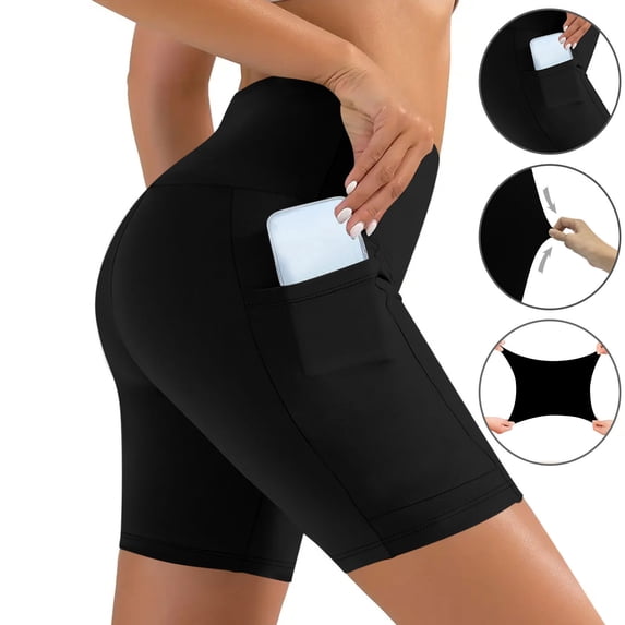 ylioge 3X-5X Plus Size Yoga Shorts for Women with Deep Pockets Stretchy Slim High Waisted Casual Solid Color Breathable Athletic Workout Running Short