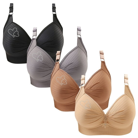 ylioge 4 Pack Wireless Bras for Women Plus Size XS-4X Push Up Bralettes Ladies Casual Breathable Support Lifting Underwear Multipack Bra