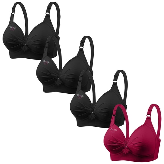 ylioge 4 Pack Womens Wireless Bras XS-4X Plus Size Push Up Underwear Bra Multipack Full Coverage Breathable Support Bralettes Spring