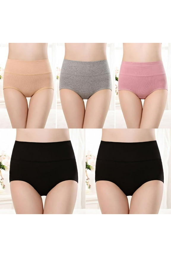 5 Pack Underwear for Women Cotton Plus Size M-4X High Waisted Briefs Ladies Casual Solid Stretchy Multipack Breathable Panties