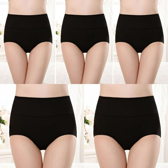 ylioge 5 Pack Underwear for Women Cotton Plus Size M-4X High Waisted Briefs Ladies Casual Solid Stretchy Multipack Breathable Panties