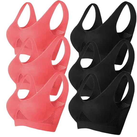 ylioge 6 Pack Womens Sports Bras Plus Size S-6XL No Underwire Push Up Bralettes Breathable Pullover Multipack Nylon Support Yoga Underwear