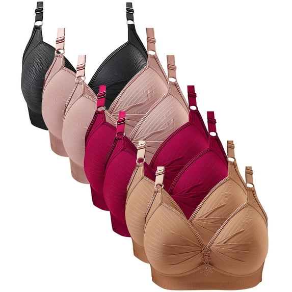 ylioge 7 Pack Plus Size Bras for Women S-5XL Wireless Push Up Bralettes Multipack Comfort Full Coverage Support Lifting Underwear Bra
