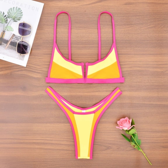 ylioge Bathing Suits for Women Bikini Sets Two Piece Color-Block Push Up Swimming Tops and G-String Thongs Beach Bikinis Swimsuits