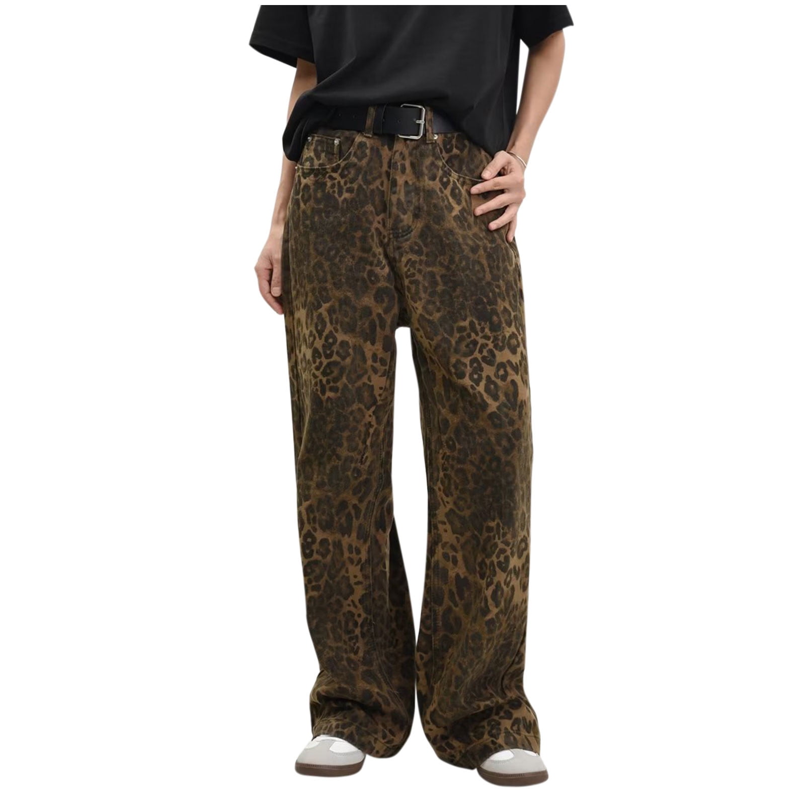 Leopard Print Bell Bottom Jean in Pine Green main image 1