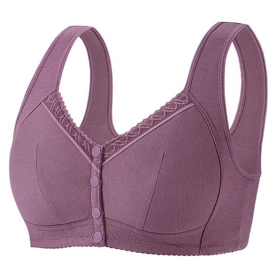 ylioge 2025 S-4X Plus Size Bras for Women Front Closure Wireless Bralettes Push Up Solid Breathable Full-Coverage Underwear Bra