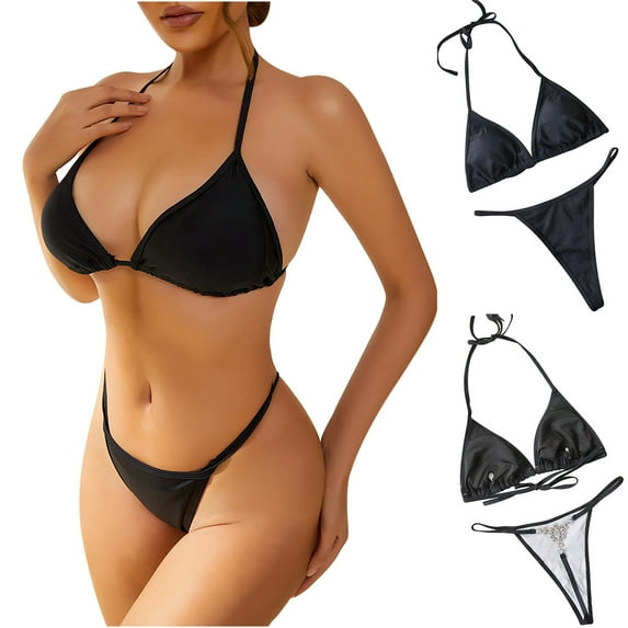 ylioge Bikini Sets for Women Two Piece Swimsuits Ladies Trendy Solid Color G-String Thongs Bathing Suits