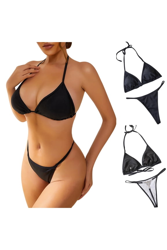Bikini Sets for Women Two Piece Swimsuits Ladies Trendy Solid Color G-String Thongs Bathing Suits
