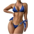 thumbnail image 1 of ylioge Bikini Sets for Women, Womens Swimsuit Sets Casual Solid Color Halter Tops Thong Bikini Holiday Beach Bathing Suits Summer, 1 of 3