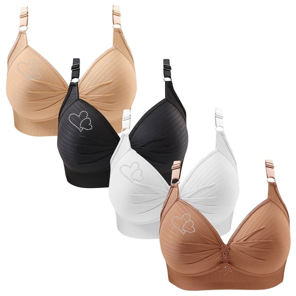 ylioge Bras for Women Plus Size XS-4XL 4 Pack No Underwire Push Up Bralettes Casual Breathable Full Coverage Underwear Multipack Nylon Bra