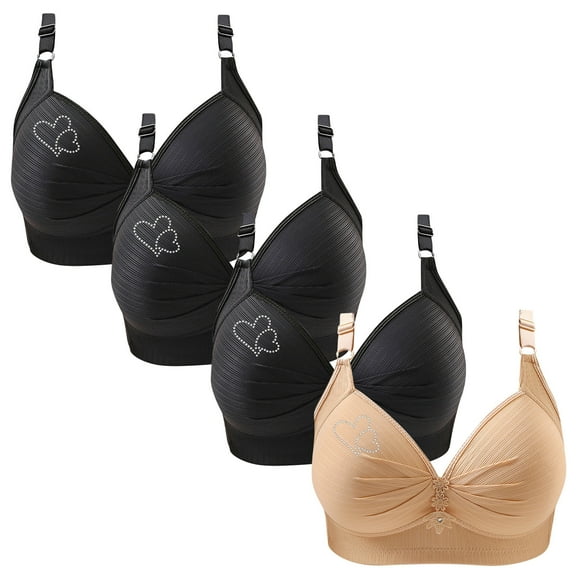 ylioge Bras for Women XS-4X Plus Size 4 Pack Push Up No Underwire Underwear Bra Ladies Full Coverage Breathable Support Multipack Bralettes