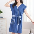 thumbnail image 1 of ylioge Cap Sleeve Robes for Women with Pocket Fleece Tie Front Bathrobes Ladies Cute Color Block Mid Length Quick-Drying Loungewear Bath Robe Pajamas, 1 of 5