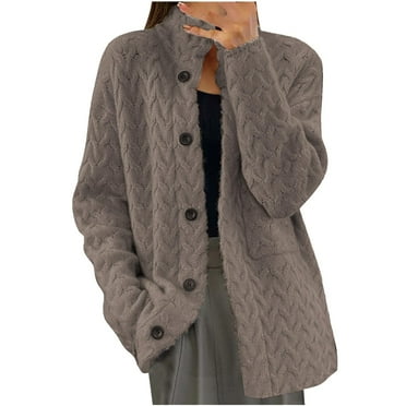 ylioge Cardigan Sweaters for Women, Womens Casual Loose Long Sleeve Lapel Button Down Open Front Solid Color Lightweight Warm Long Cardigans Twist Knit Sweaters Spring Saving Clearance