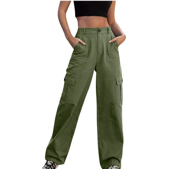 ylioge Cargo Pants for Women High Waisted, Womens Plus Size Wide Leg Sweatpants Baggy Solid Color Stretchy Elastic Straight Y2k Streetwear with Pockets Fall