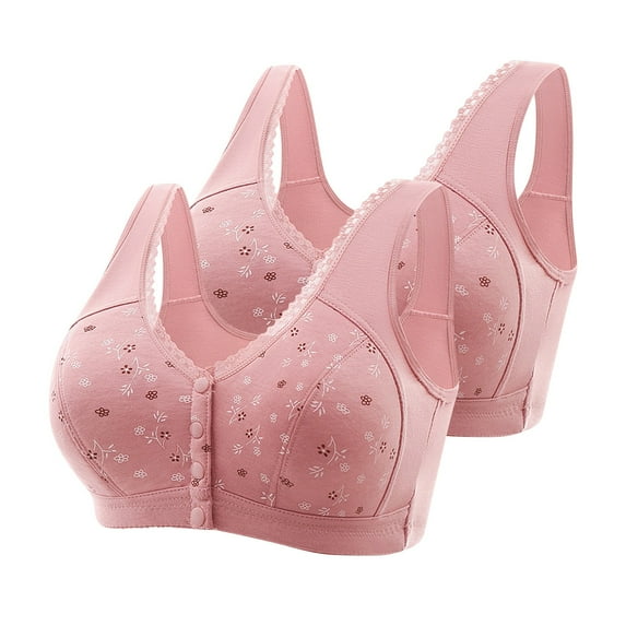 ylioge Cotton Bras for Women 2 Pack Plus Size M-7X Front Closure Wireless Bralettes Push Up Breathable Soft Full-Coverage Underwear Bra