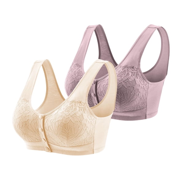 ylioge Cotton Bras for Women Front Closure 2 Pack Plus Size S-4X Push Up Bralettes No Underwire Breathable Full-Coverage Underwear Bra