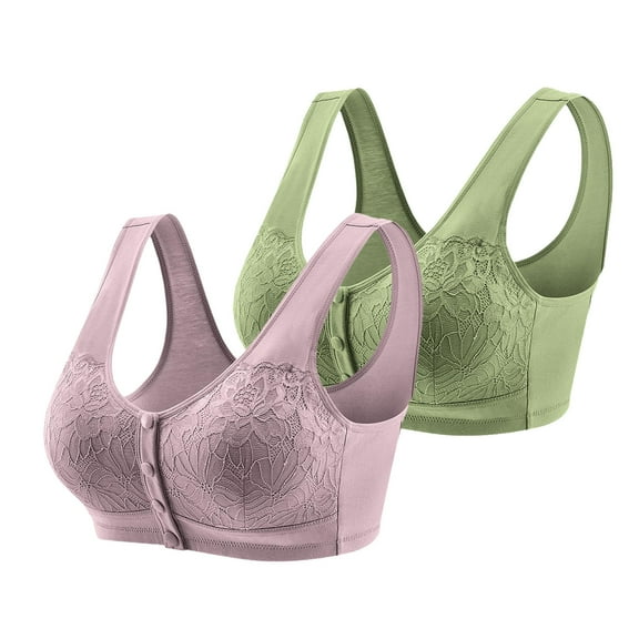 ylioge Cotton Bras for Women Front Closure 2 Pack Plus Size S-4X Push Up Bralettes No Underwire Breathable Full-Coverage Underwear Bra