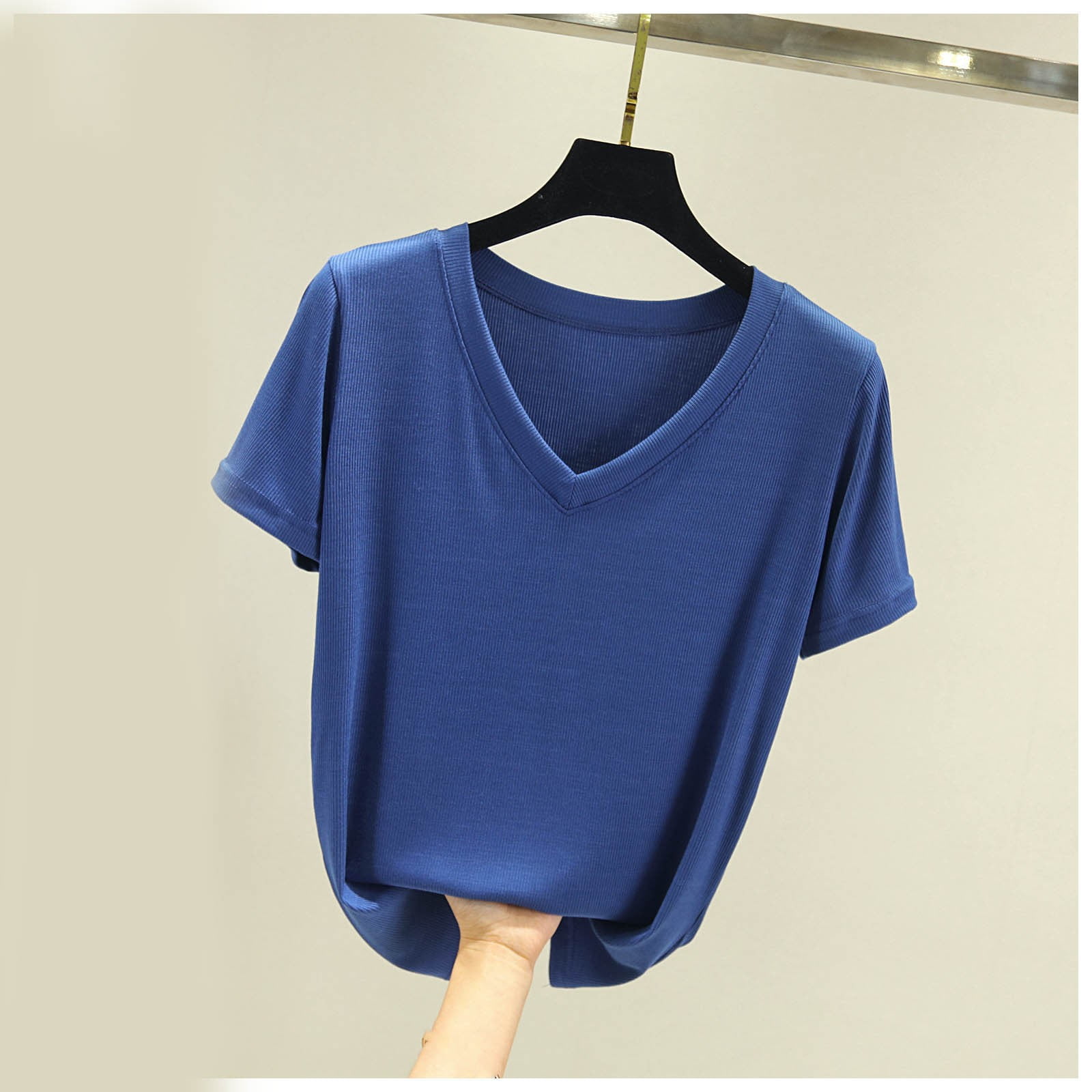 ylioge Cotton T Shirts for Women Short Sleeve V Neck Tees Tops Womens Casual Solid Color Pullover Stretchy Basic Going-Out Loungewear Tshirts Shirt