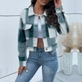 thumbnail image 1 of ylioge Cropped Jackets for Women with Pockets Trendy Plaid Printed Button Up Collared Coats Ladies Casual Long Sleeve Comfort Shrugs Jacket, 1 of 6