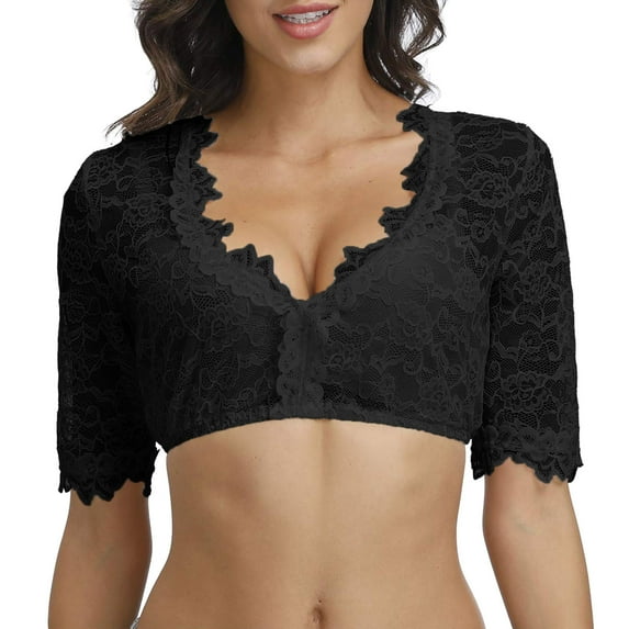 ylioge Cropped Lace Tops for Women Plus Size S-5X Short Sleeve V Neck T Shirts Womens Trendy Solid Color Breathable Hollow-Out Slim Blouses Top