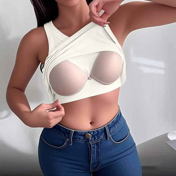 ylioge Cropped Tops for Women Built in Bra Longline Bras Ladies Casual Solid Color Stretchy Pullover Breathable Padded Underwear Cami Bralettes