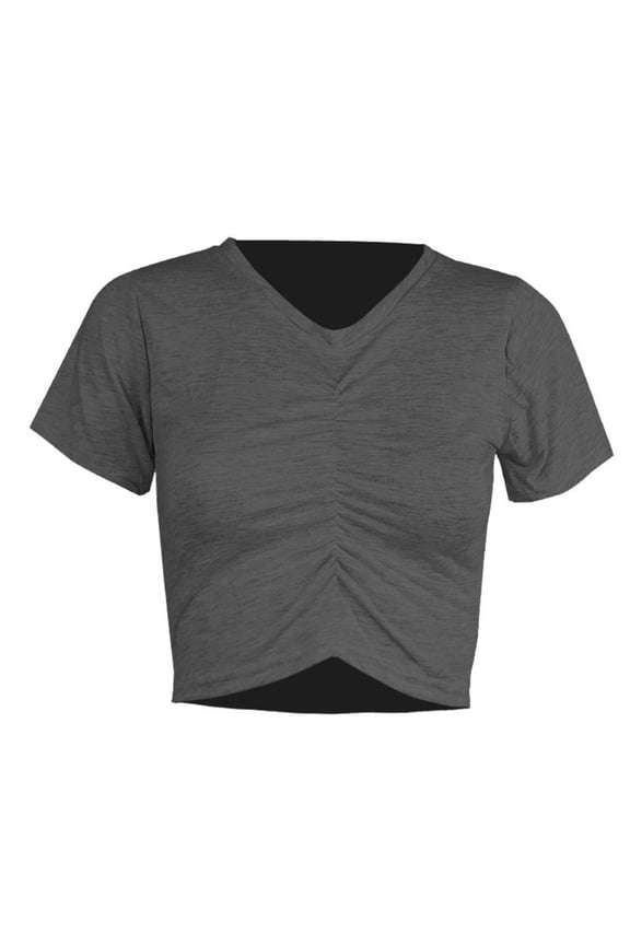 Cropped Tops for Women Short Sleeve Crewneck T Shirts Womens Pullover Solid Color Pleated Sim Breathable Basic Streetwear Workout Tees Top