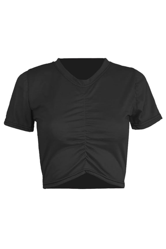 Cropped Tops for Women Short Sleeve Crewneck T Shirts Womens Pullover Solid Color Pleated Sim Breathable Basic Streetwear Workout Tees Top