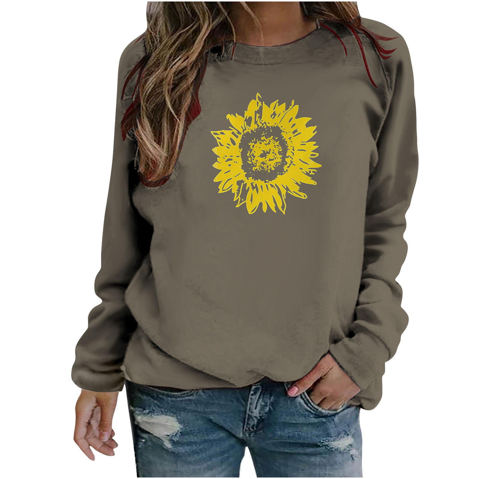 ylioge Cute Going Out Tops for Women Fall Fashion Sunflower Print Long