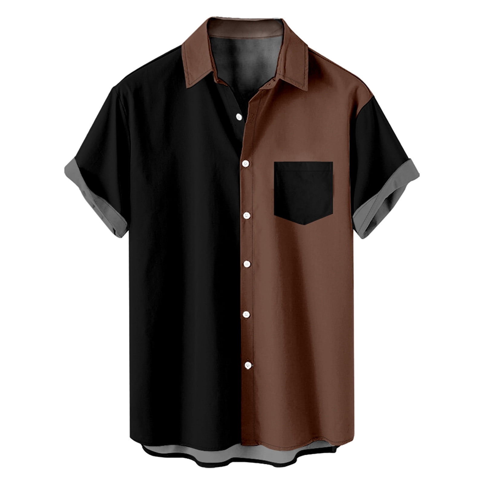 Ylioge Dress Shirts for Men, Mens Big Tall Button Down Shirt Hawaii Holiday Tee Tops Casual Loose Classic Regular Short Sleeve Lapel Solid Splice