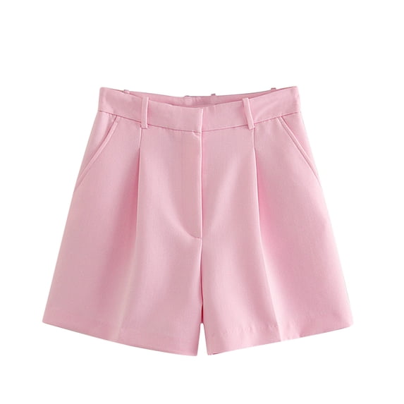 ylioge Dress Shorts for Women with Pockets Straight Wide Leg High Waisted Casual Solid Color Breathable Cuffed Bottom Going-Out Work Short