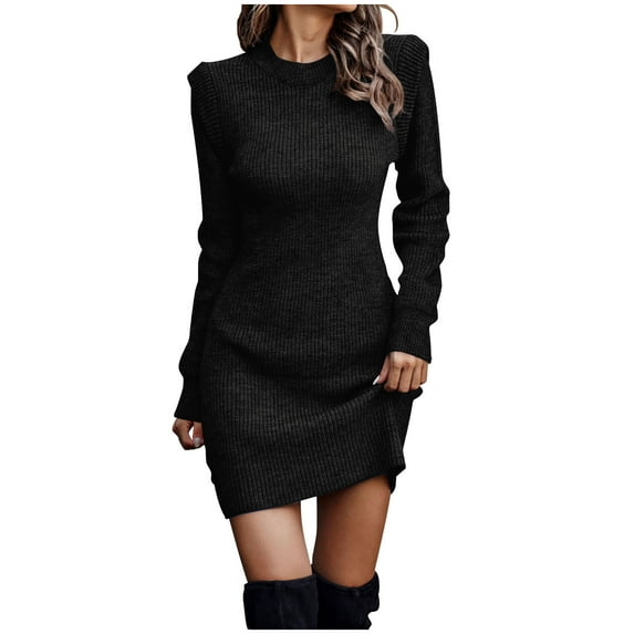 ylioge Dresses for Women 2023, Womens Knit Sweater Bodycon Slimming Solid Long Sleeve Crewneck High Waist Midi Dress Fall Reduced Price and Clearance Sale