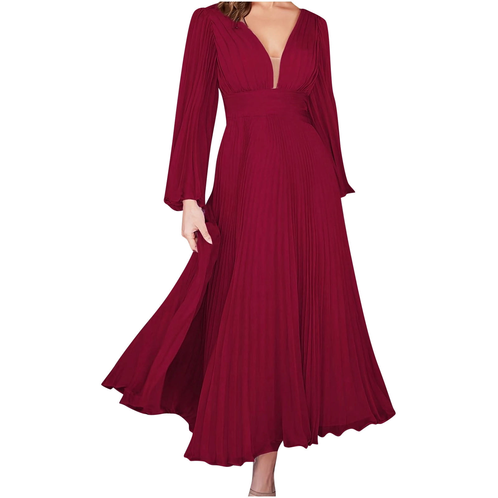 ylioge Dresses for Women 2023 Plus Size Elegant Flare Long Sleeves Deep ...