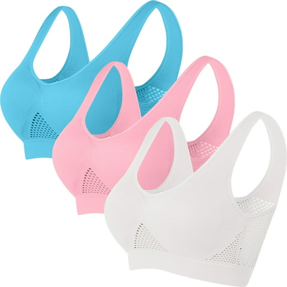 ylioge Fall 3 Pack Sports Bras for Women Plus Size S-5X Lightweight Breathable Wireless Push Up Support Athletic Yoga Underwear Bra
