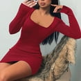 thumbnail image 1 of ylioge Fall Bodycon Dresses for Women Trendy Square-Neck Long Sleeve Ribbed Knitted Stretchy Slim Fit Solid Comfort Mini Dress, 1 of 6