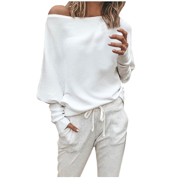 ylioge Fall Sweaters for Women, Womens Off The Shoulder Sweater Plus Size Knitted Tops Long Slleve Mesh Perforated Solid Color Oversized Pullover Sweatshirts Sweater Fall