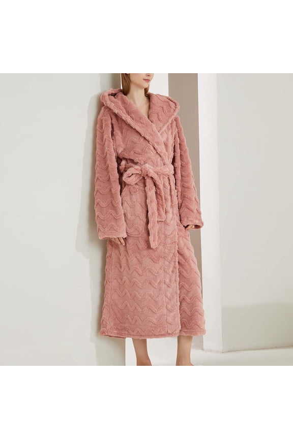 Flannel Robes for Womens & Mens Long Sleeve Fleece Bathrobes with Pockets, Hood and Belt Unisex Couples Thermal Warm Open Front Bath Robe