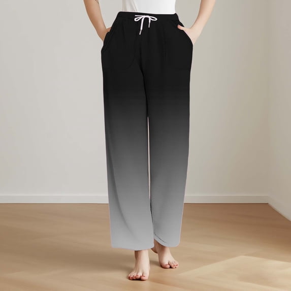 ylioge Fleece Pajama Pants for Women Straight Leg Drawstring Elastic Waist Casual Gradient Printed Thermal Warm Loungewear Pajamas Pant with Pockets