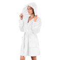thumbnail image 1 of ylioge Fleece Robes for Women Short Length Flannel Bathrobes with Pockets, Hoodie and Belt Long Sleeve Solid Thermal Warm Homewear Bath Robe Pajamas, 1 of 7
