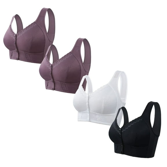 ylioge Front Closure Bras for Women Plus Size S-5XL 4 Pack No Underwire Push Up Bralettes Solid Breathable Multipack Sports Underwear Bra