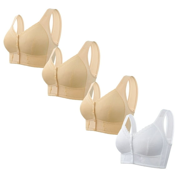 ylioge Front Closure Bras for Women Plus Size S-5XL 4 Pack No Underwire Push Up Bralettes Solid Breathable Multipack Sports Underwear Bra