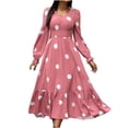 thumbnail image 1 of ylioge Holiday Dresses for Women, Womens Gowns and Evening Dresses Retro Elegant Casual Loose Long Sleeve V Neck Wave Point Solid Color High Waist Swing Pleated Hem Maxi Dress Fall, 1 of 5