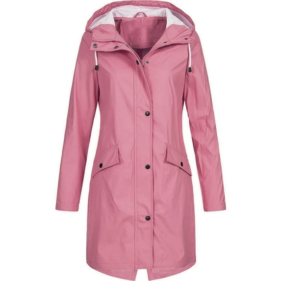 ylioge Jackets for Women, Womens Raincoats with Hooded Solid Zip Up Long Sleeve Plus Size Windproof Windbreaker Coats with Pockets Outdor Jacket Fall