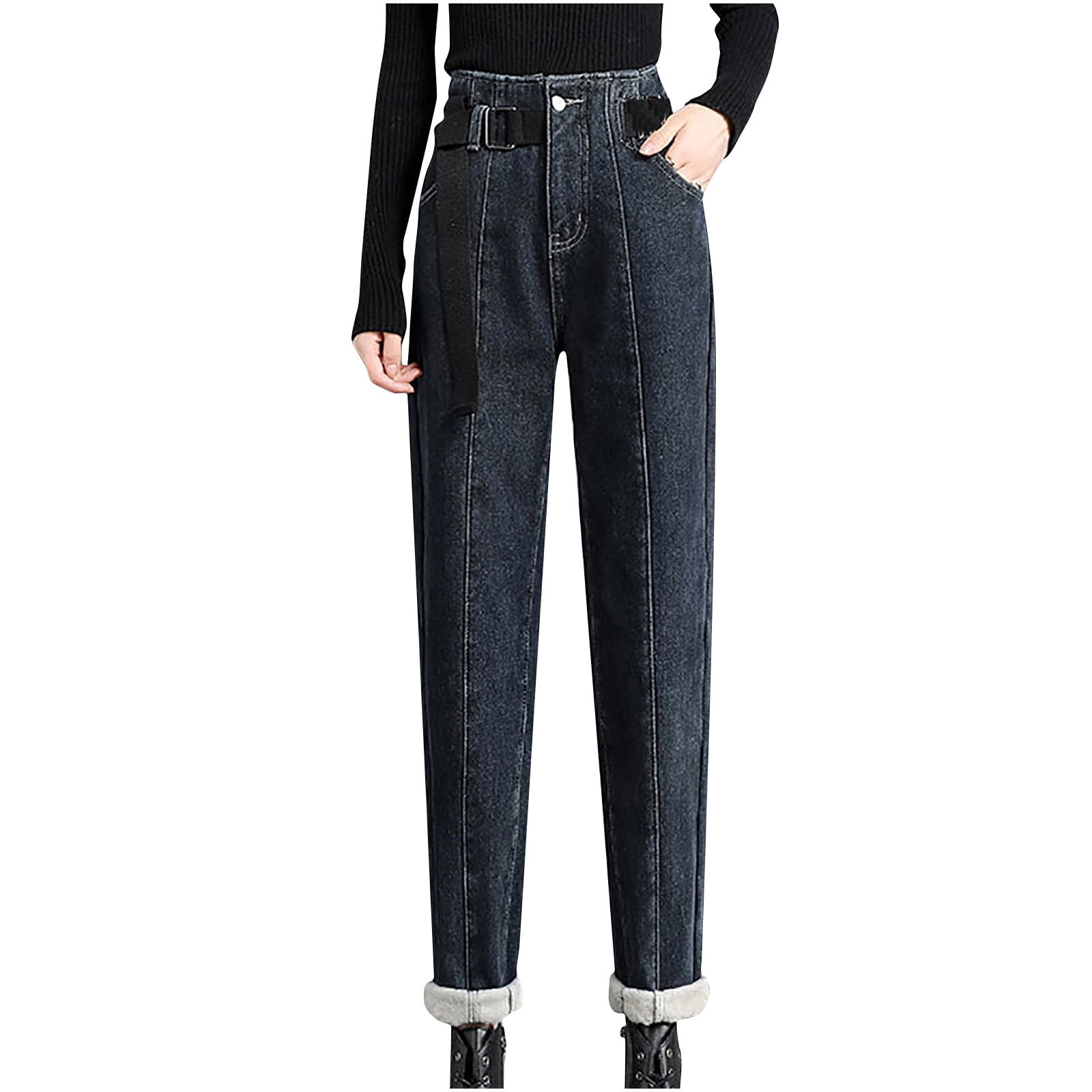 Men's winter thick Thermal jeans fleece lined Denim Pants cotton Warm  Trousers